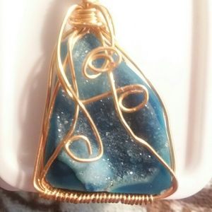 Blue Drusy Quartz Wire Wrapped pendant
